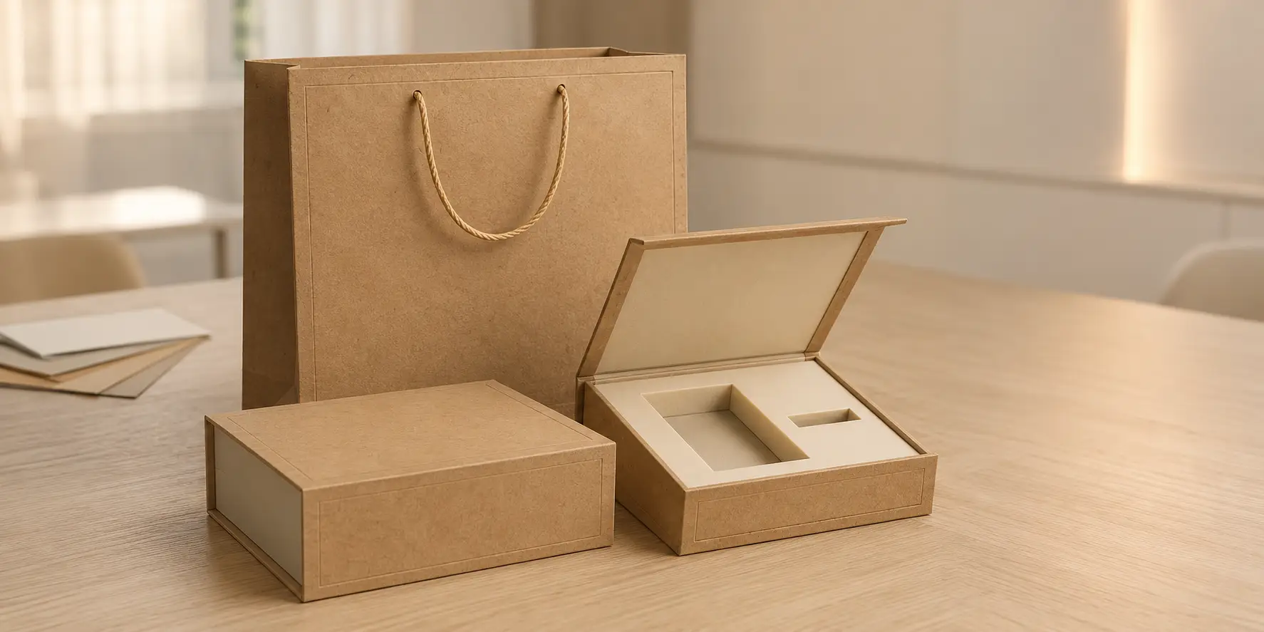 Natural kraft packaging with premium paper texture for gift and retail packaging