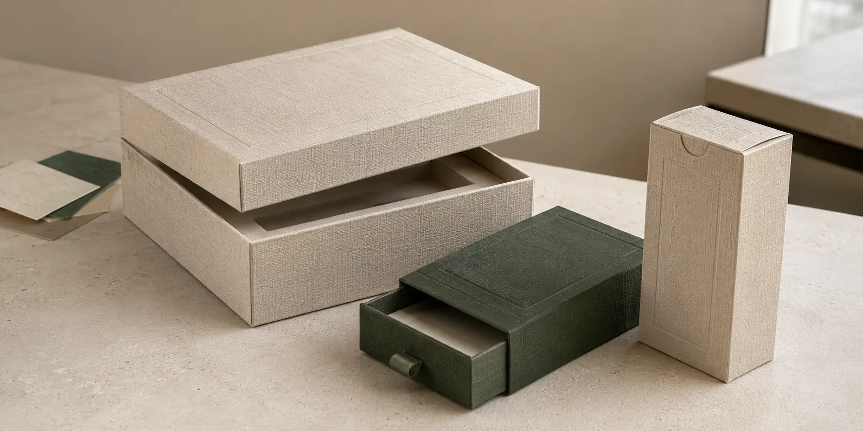 Tactile texture packaging with embossed paper and soft-touch finishing