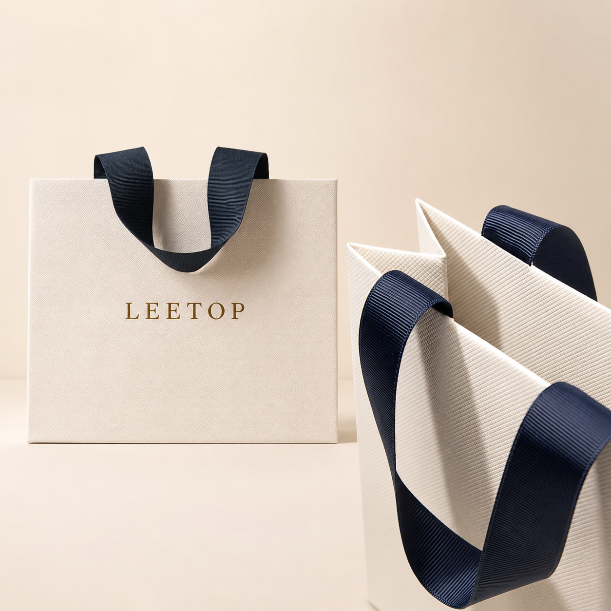 Luxury paper bags with reinforced edges, premium handles and foil stamping