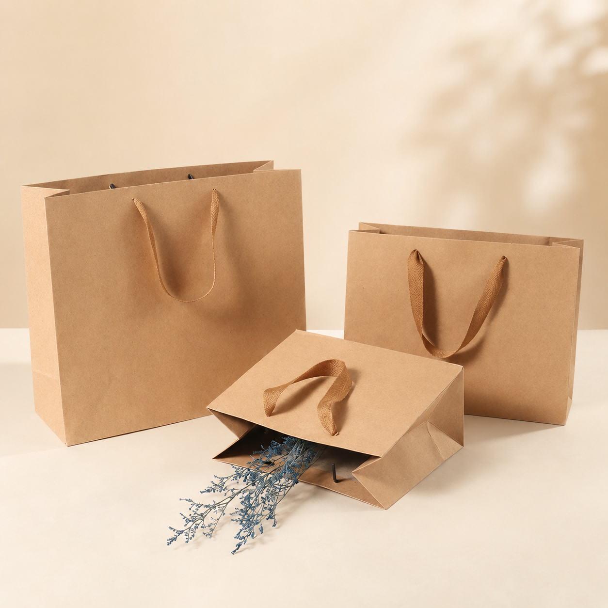 Kraft gift bags with natural paper texture and custom printing options