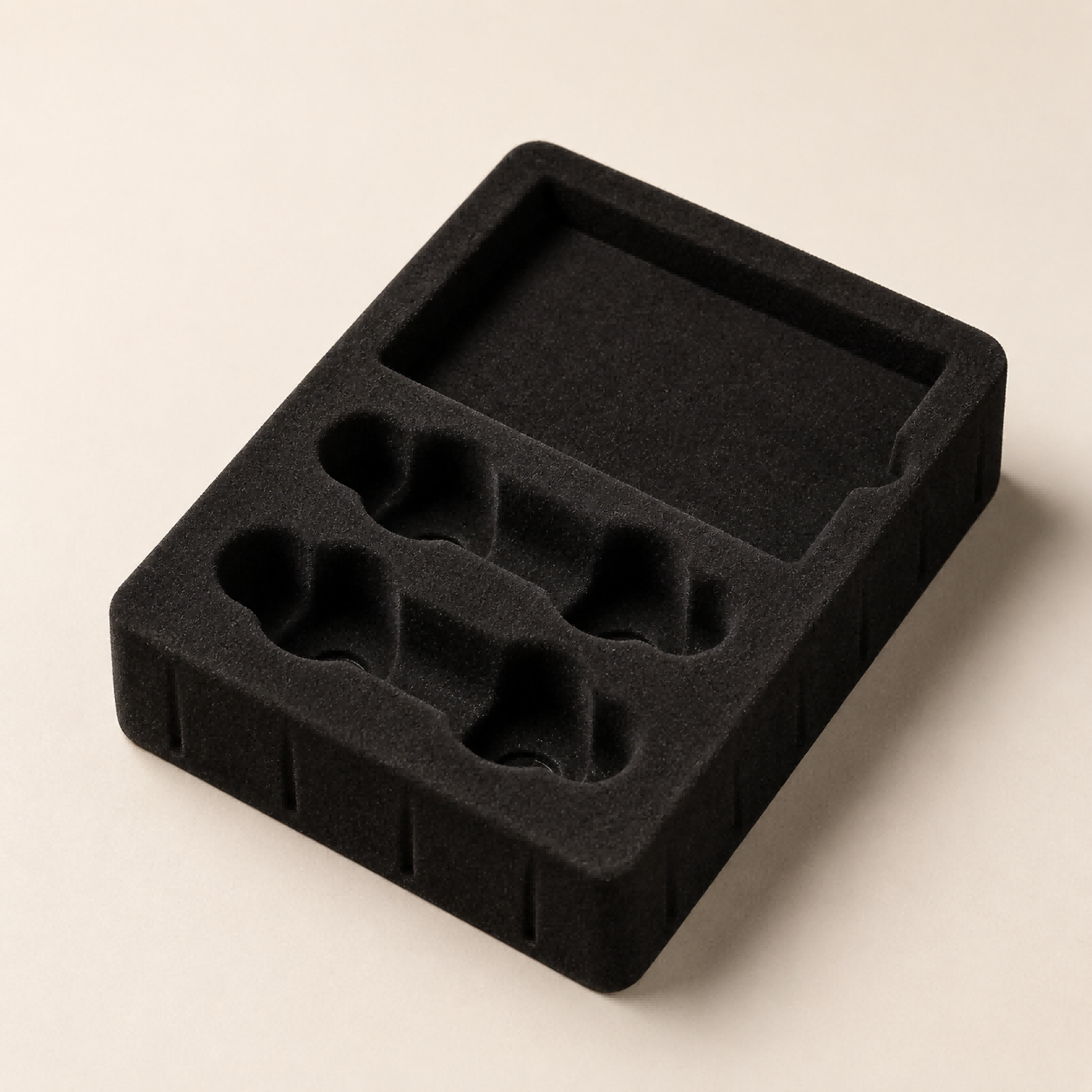 Flocked plastic trays with molded cavities for luxury gift packaging
